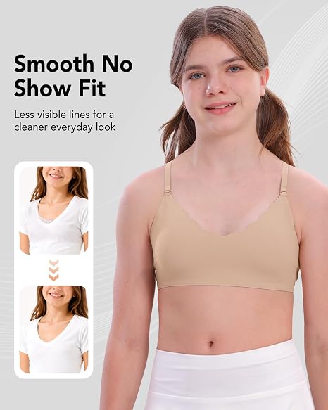 Training Bras for Girls & Teens with No-Show Fit, Light Padding 4/2PACK