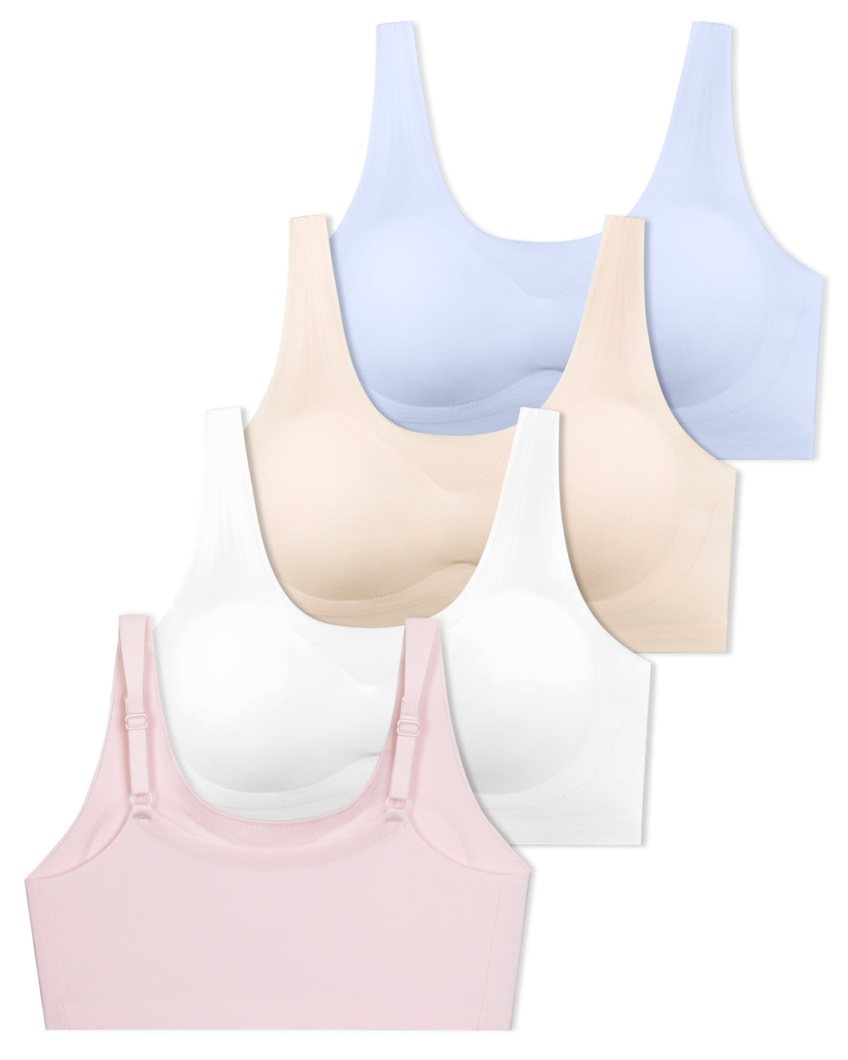 4 PACK Seamless Tween Sports Training Bra with Removable Pads